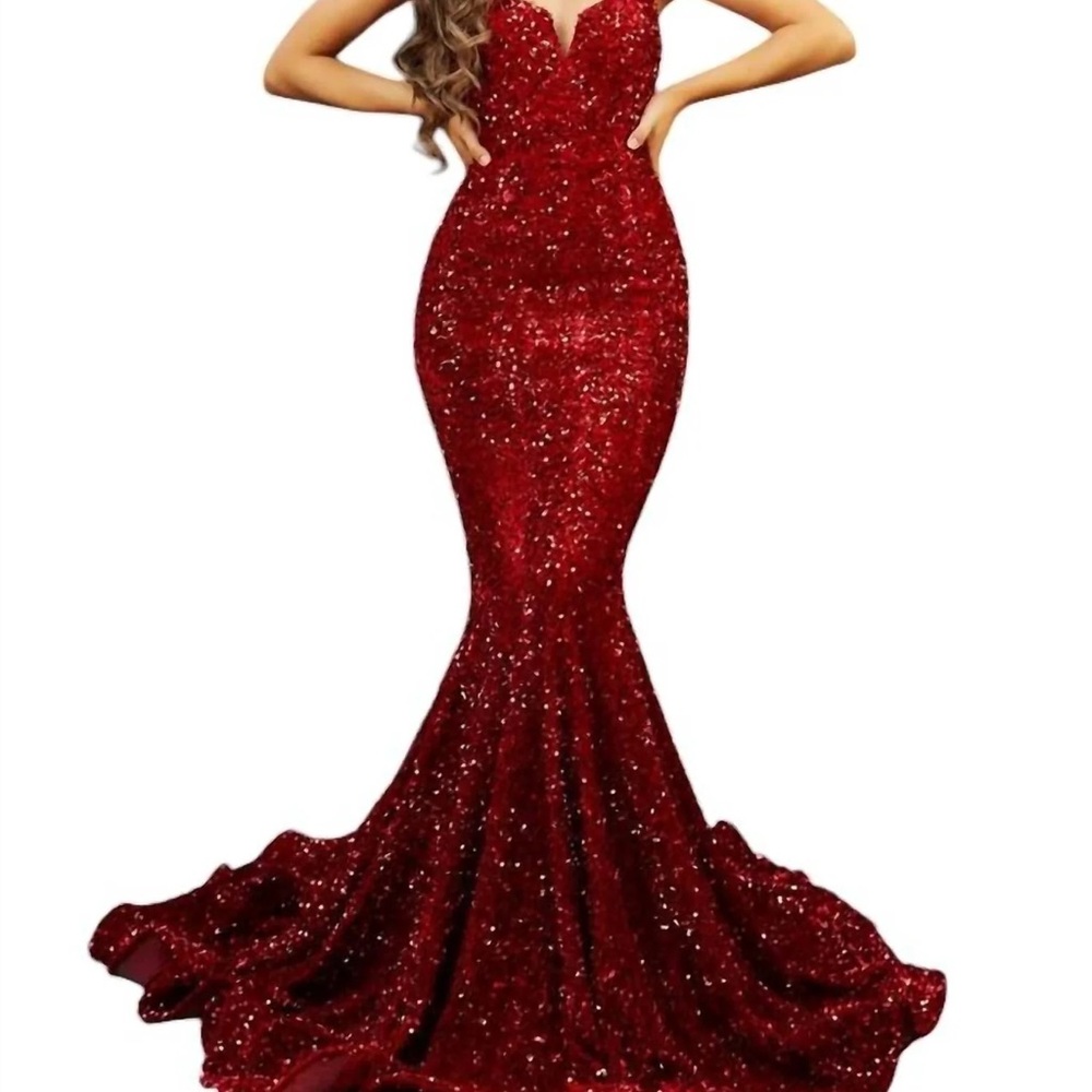 Elegant Red Sequin Evening Gown
